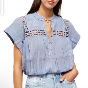 Free People Cedar Lace Pullover Crop Top Periwinkle Medium.